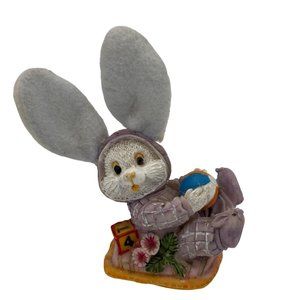 Vintage5 inches Bunny Figurine With Felt Ears & Block Base